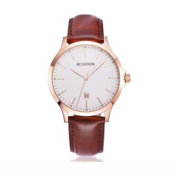 High Quality Oem Custom Logo Unisex Watch Rose Gold Plated Leather Mesh Band Watch